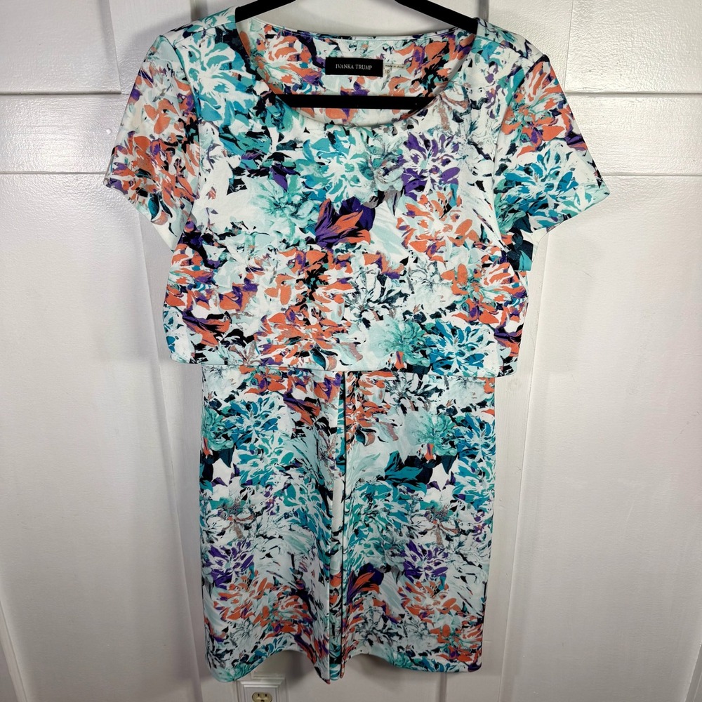 Ivanka‎ Trump Floral Print Short Sleeve Sheath Dress Women 10